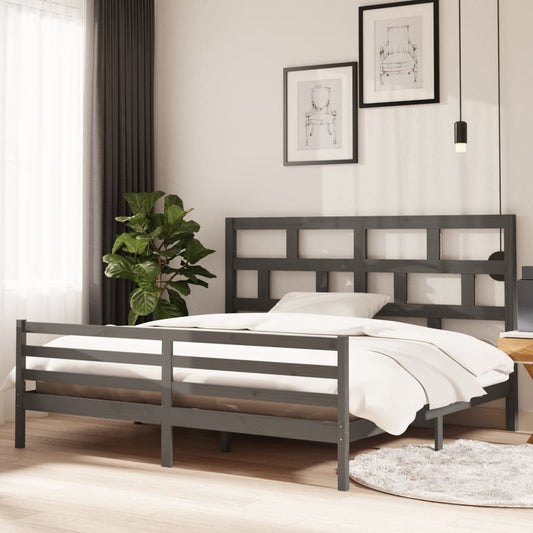 Bedframe massief grenenhout grijs 200x200 cm is nu te koop bij PeponiXL, paradijselijk wonen!