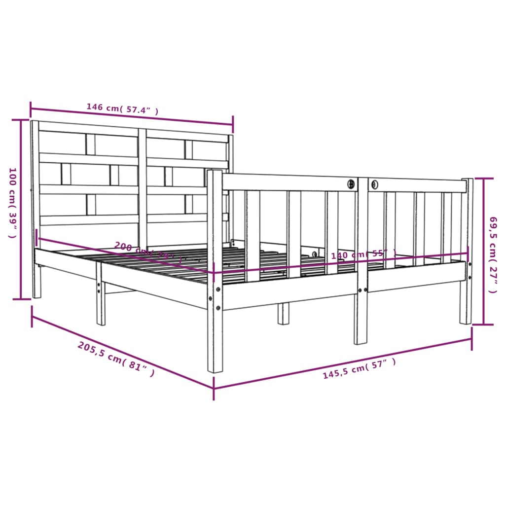 Bedframe massief grenenhout 140x200 cm is nu te koop bij PeponiXL, paradijselijk wonen!