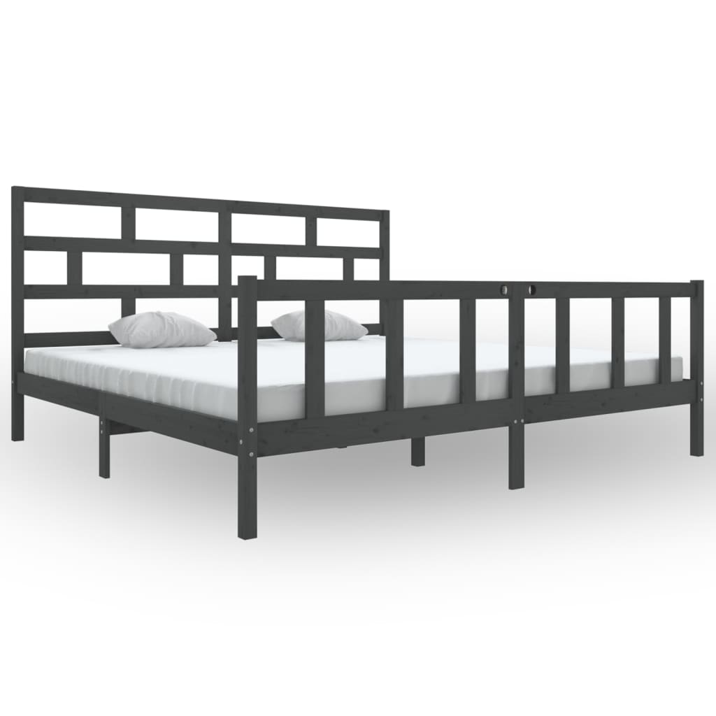 Bedframe massief grenenhout grijs 200x200 cm is nu te koop bij PeponiXL, paradijselijk wonen!