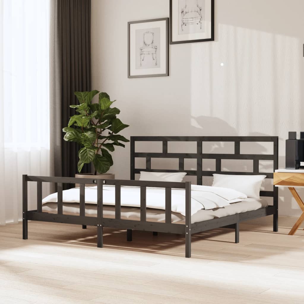 Bedframe massief grenenhout grijs 200x200 cm is nu te koop bij PeponiXL, paradijselijk wonen!