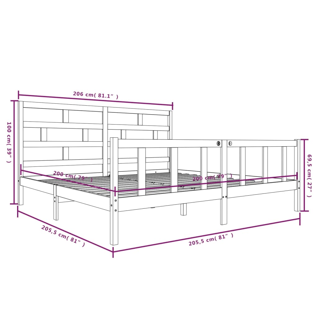 Bedframe massief grenenhout zwart 200x200 cm is nu te koop bij PeponiXL, paradijselijk wonen!