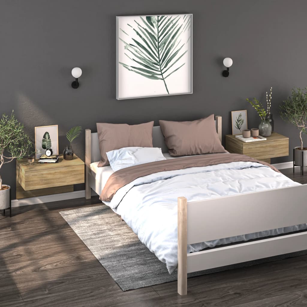 Nachtkastjes 2 st wandgemonteerd sonoma eikenkleurig is nu te koop bij PeponiXL, paradijselijk wonen!