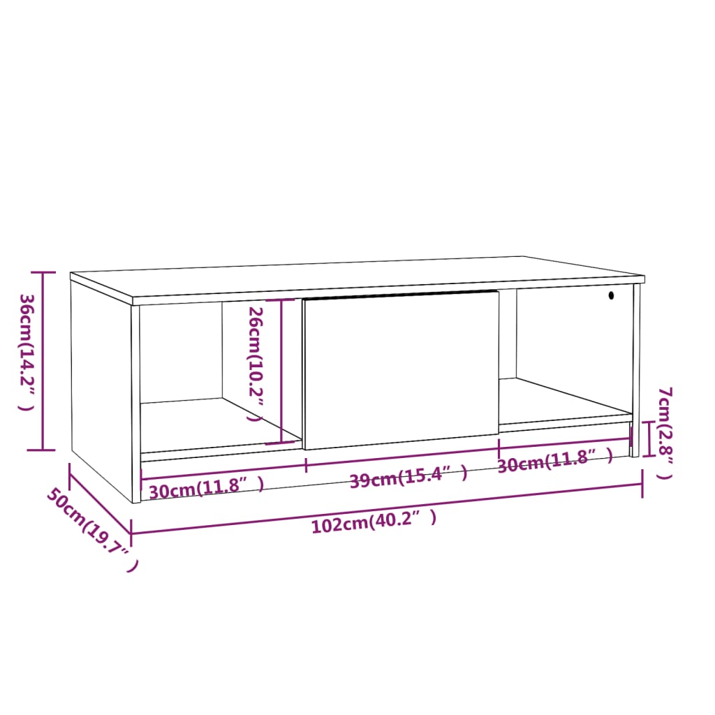 Salontafel 102x50x36 cm bewerkt hout sonoma eikenkleurig is nu te koop bij PeponiXL, paradijselijk wonen!
