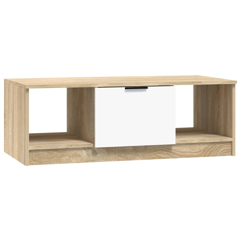Salontafel 102x50x36 cm bewerkt hout wit en sonoma eikenkleurig is nu te koop bij PeponiXL, paradijselijk wonen!