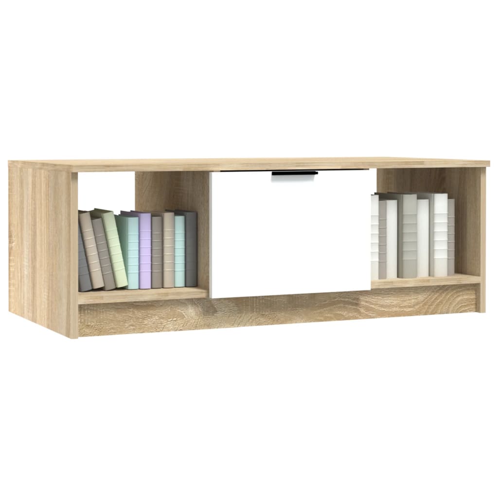 Salontafel 102x50x36 cm bewerkt hout wit en sonoma eikenkleurig is nu te koop bij PeponiXL, paradijselijk wonen!