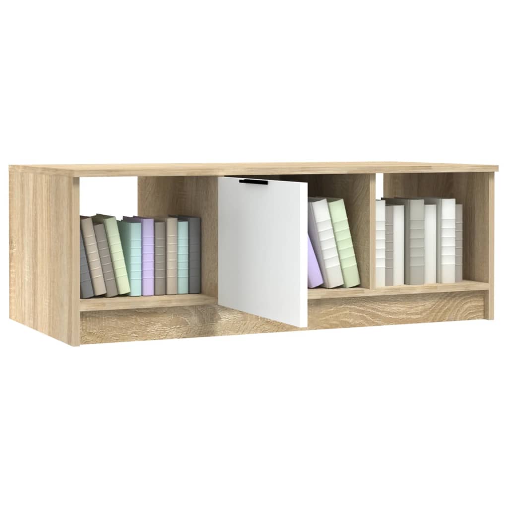 Salontafel 102x50x36 cm bewerkt hout wit en sonoma eikenkleurig is nu te koop bij PeponiXL, paradijselijk wonen!