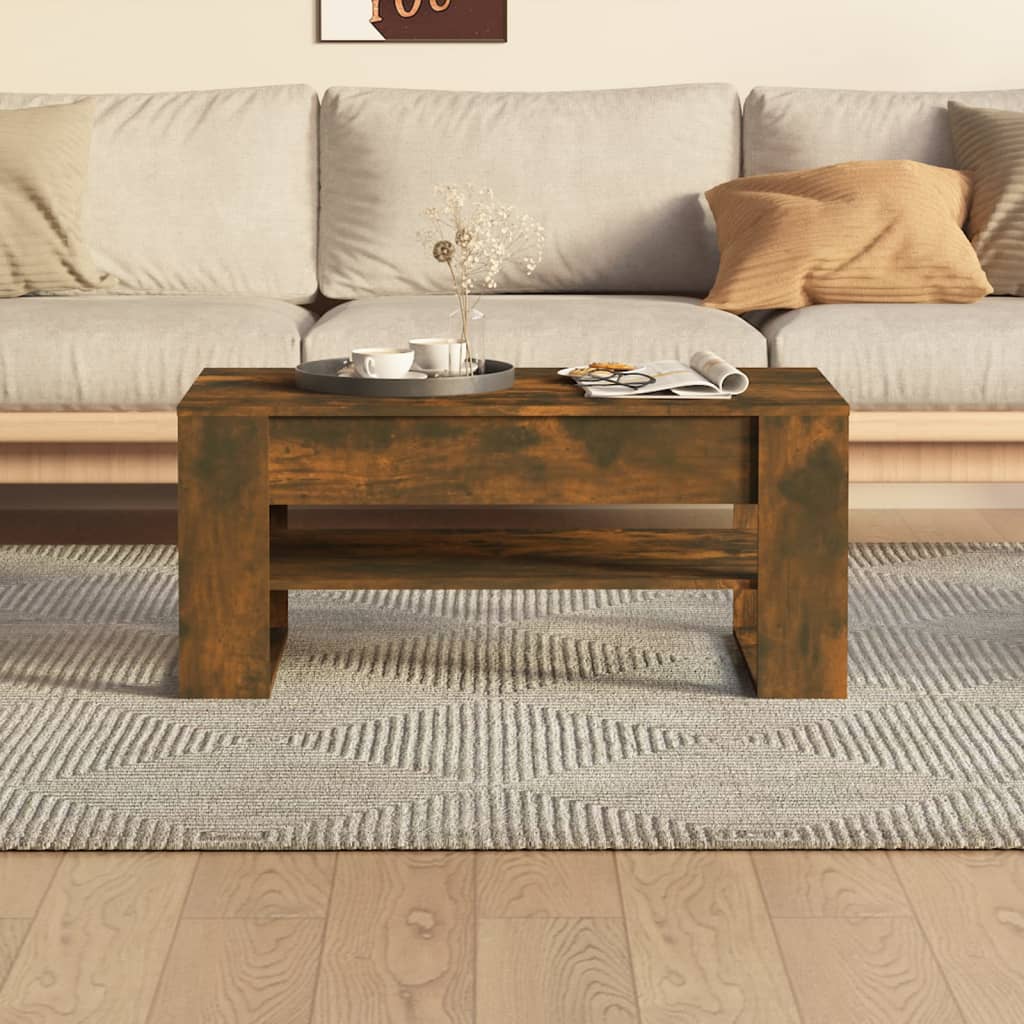 Salontafel 102x55x45 cm bewerkt hout gerookt eikenkleurig is nu te koop bij PeponiXL, paradijselijk wonen!