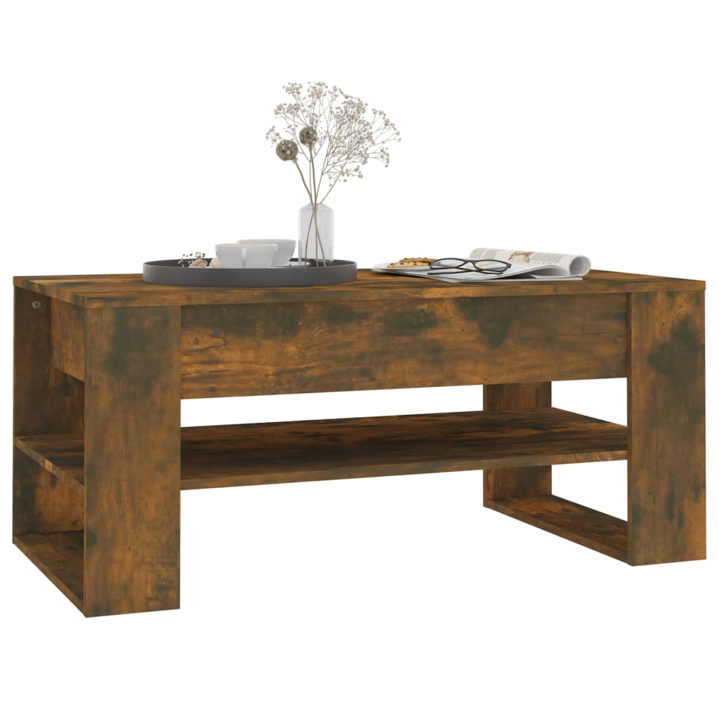 Salontafel 102x55x45 cm bewerkt hout gerookt eikenkleurig is nu te koop bij PeponiXL, paradijselijk wonen!