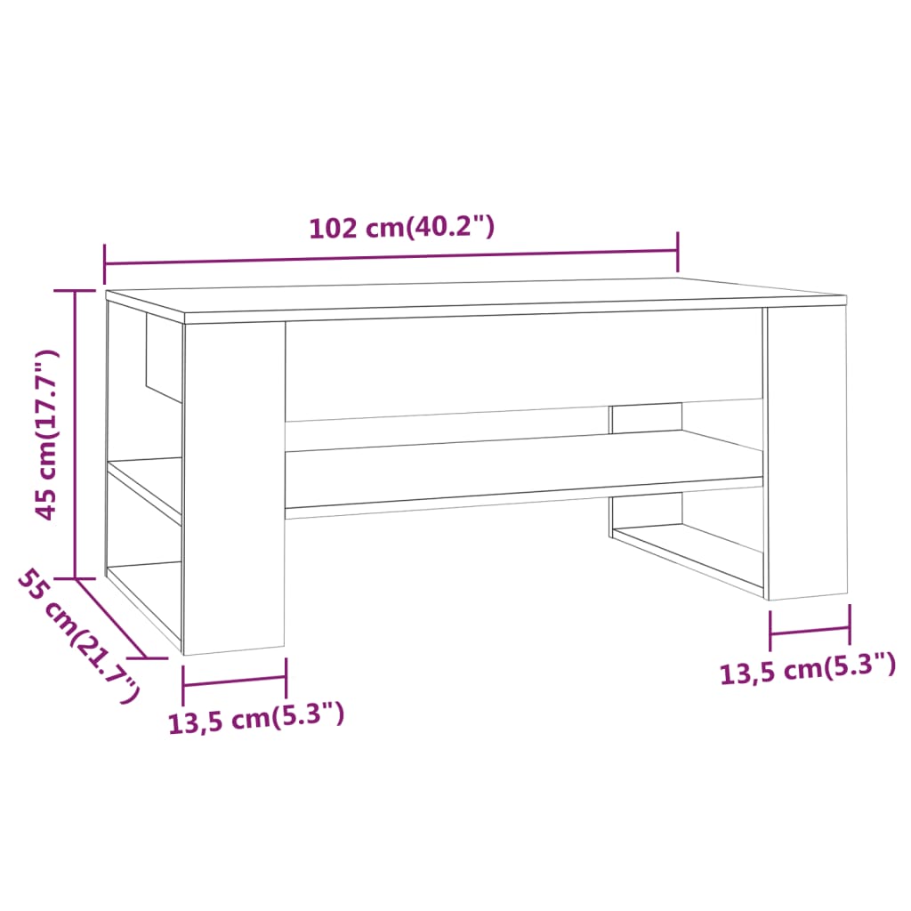 Salontafel 102x55x45 cm bewerkt hout gerookt eikenkleurig is nu te koop bij PeponiXL, paradijselijk wonen!