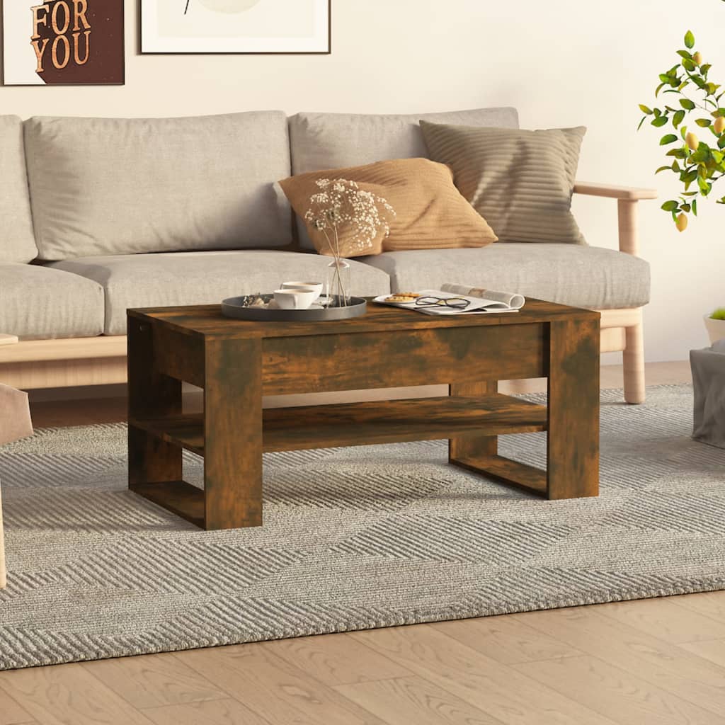 Salontafel 102x55x45 cm bewerkt hout gerookt eikenkleurig is nu te koop bij PeponiXL, paradijselijk wonen!