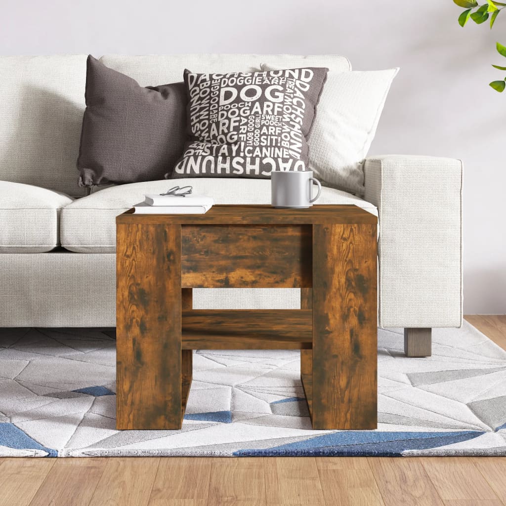 Salontafel 55,5x55x45 cm bewerkt hout gerookt eikenkleurig is nu te koop bij PeponiXL, paradijselijk wonen!