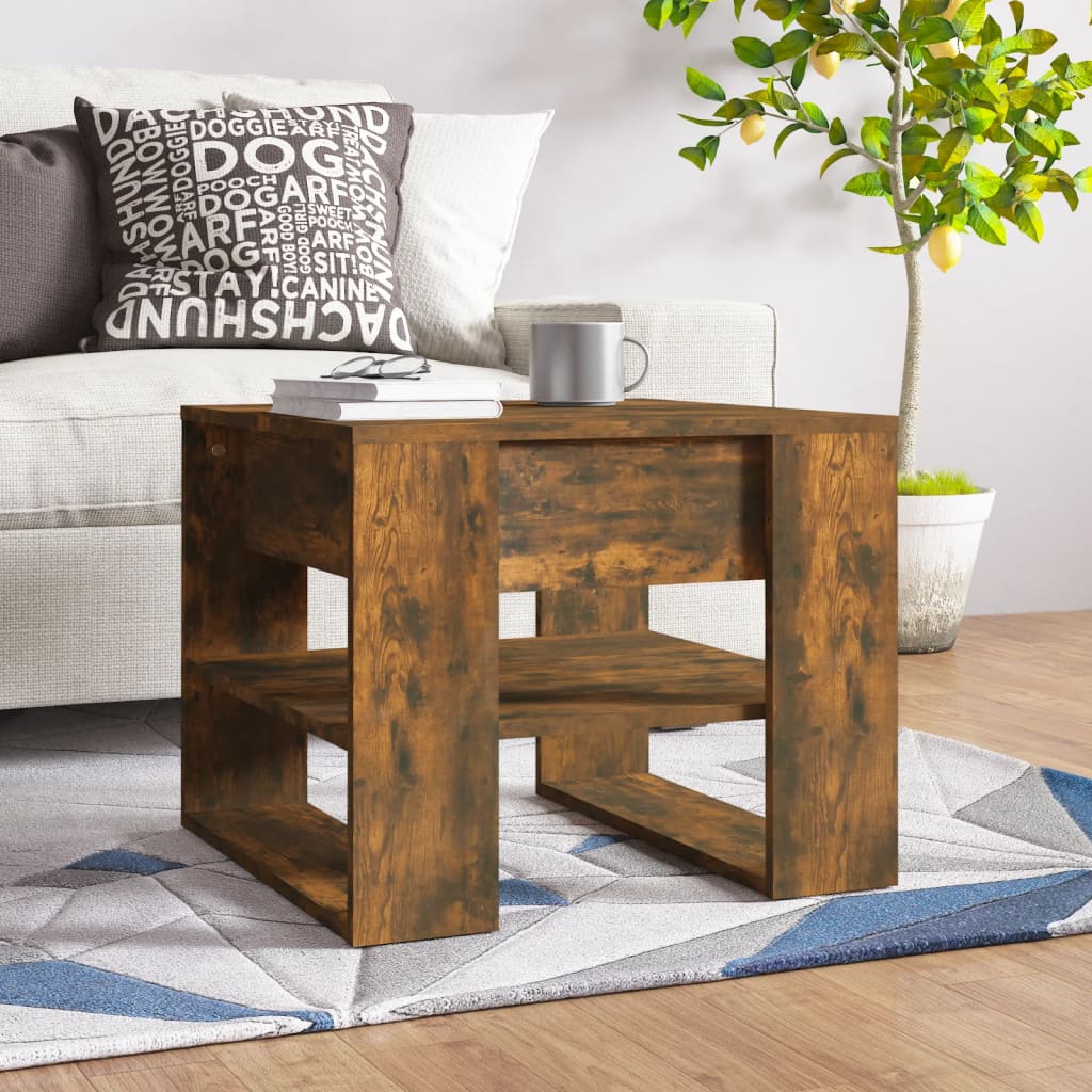 Salontafel 55,5x55x45 cm bewerkt hout gerookt eikenkleurig is nu te koop bij PeponiXL, paradijselijk wonen!