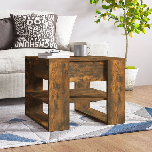 Salontafel 55,5x55x45 cm bewerkt hout gerookt eikenkleurig is nu te koop bij PeponiXL, paradijselijk wonen!