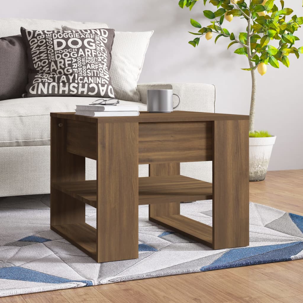 Salontafel 55,5x55x45 cm bewerkt hout bruin eikenkleur is nu te koop bij PeponiXL, paradijselijk wonen!