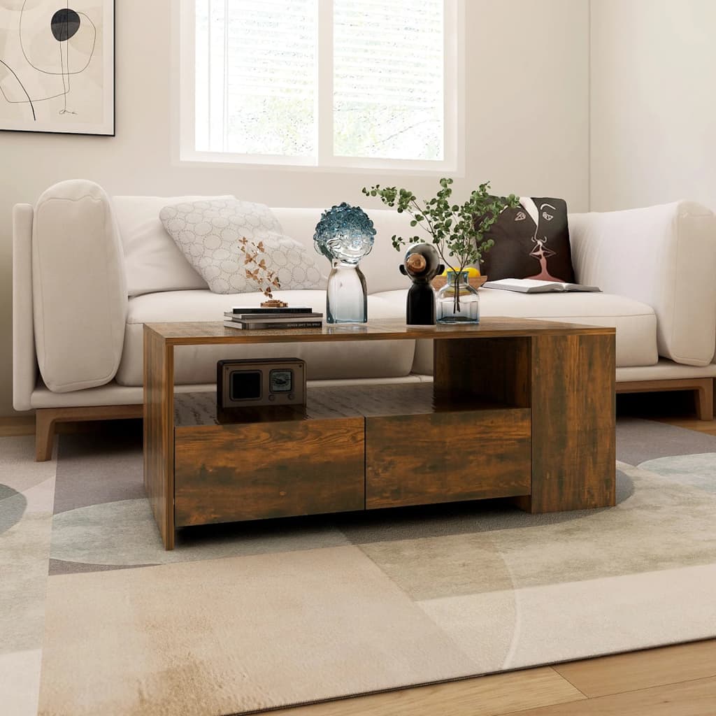 Salontafel 102x55x42 cm bewerkt hout gerookt eikenkleurig is nu te koop bij PeponiXL, paradijselijk wonen!