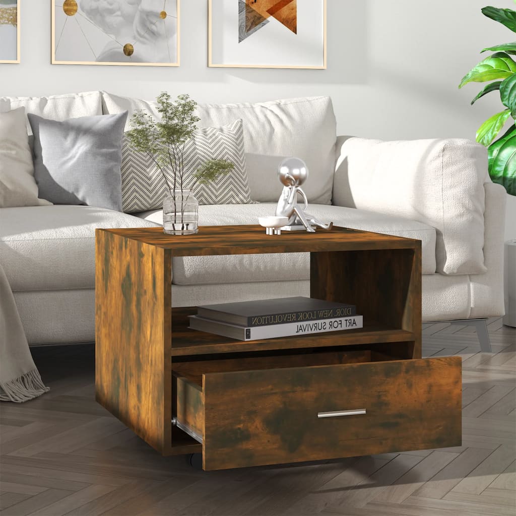 Salontafel 55x55x40 cm bewerkt hout gerookt eikenkleurig is nu te koop bij PeponiXL, paradijselijk wonen!
