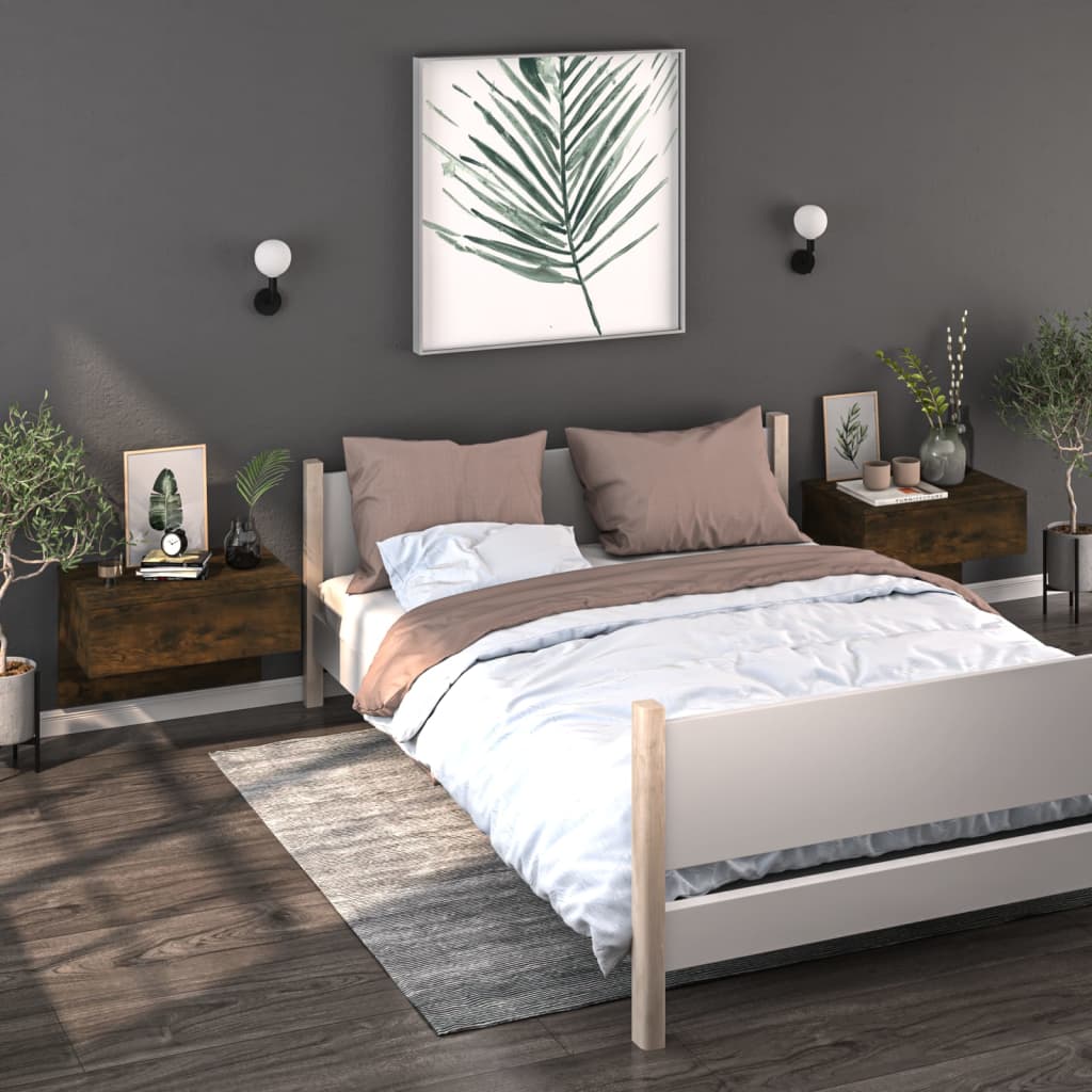 Nachtkastje wandgemonteerd gerookt eikenkleurig is nu te koop bij PeponiXL, paradijselijk wonen!