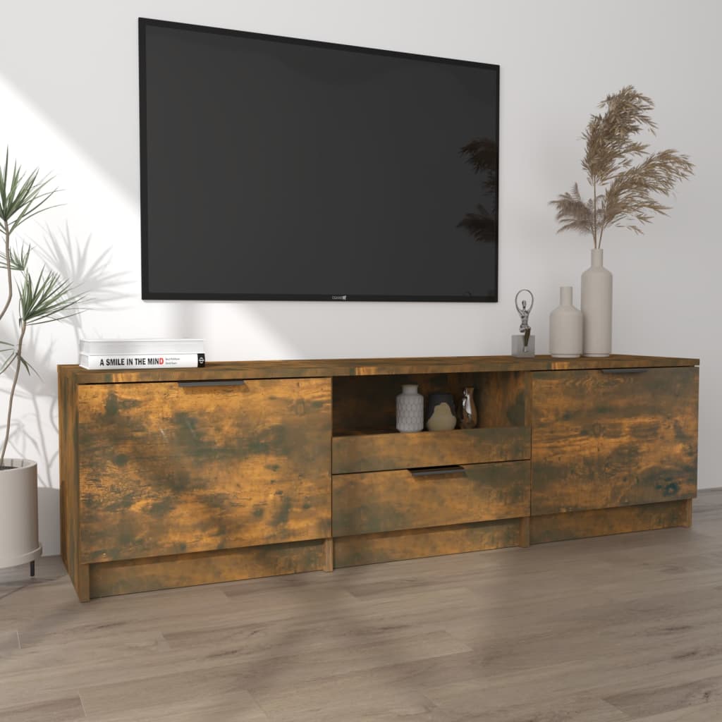 Tv-meubel 140x35x40 cm bewerkt hout gerookt eikenkleurig is nu te koop bij PeponiXL, paradijselijk wonen!