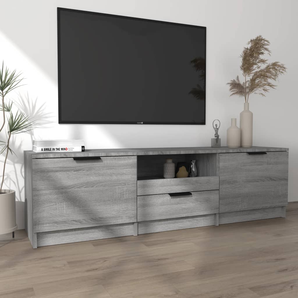 Tv-meubel 140x35x40 cm bewerkt hout grijs sonoma eikenkleurig is nu te koop bij PeponiXL, paradijselijk wonen!