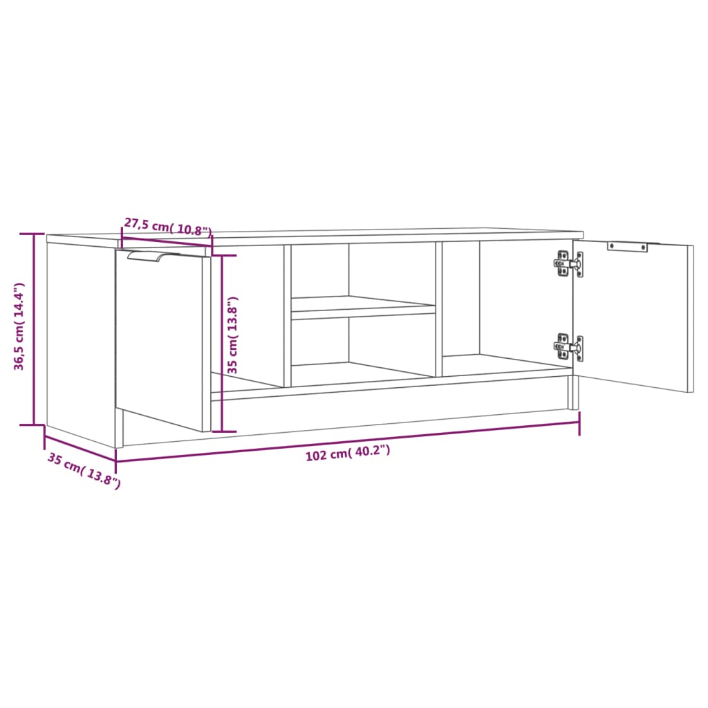 Tv-meubel 102x35x36,5 cm bewerkt hout gerookt eikenkleurig is nu te koop bij PeponiXL, paradijselijk wonen!