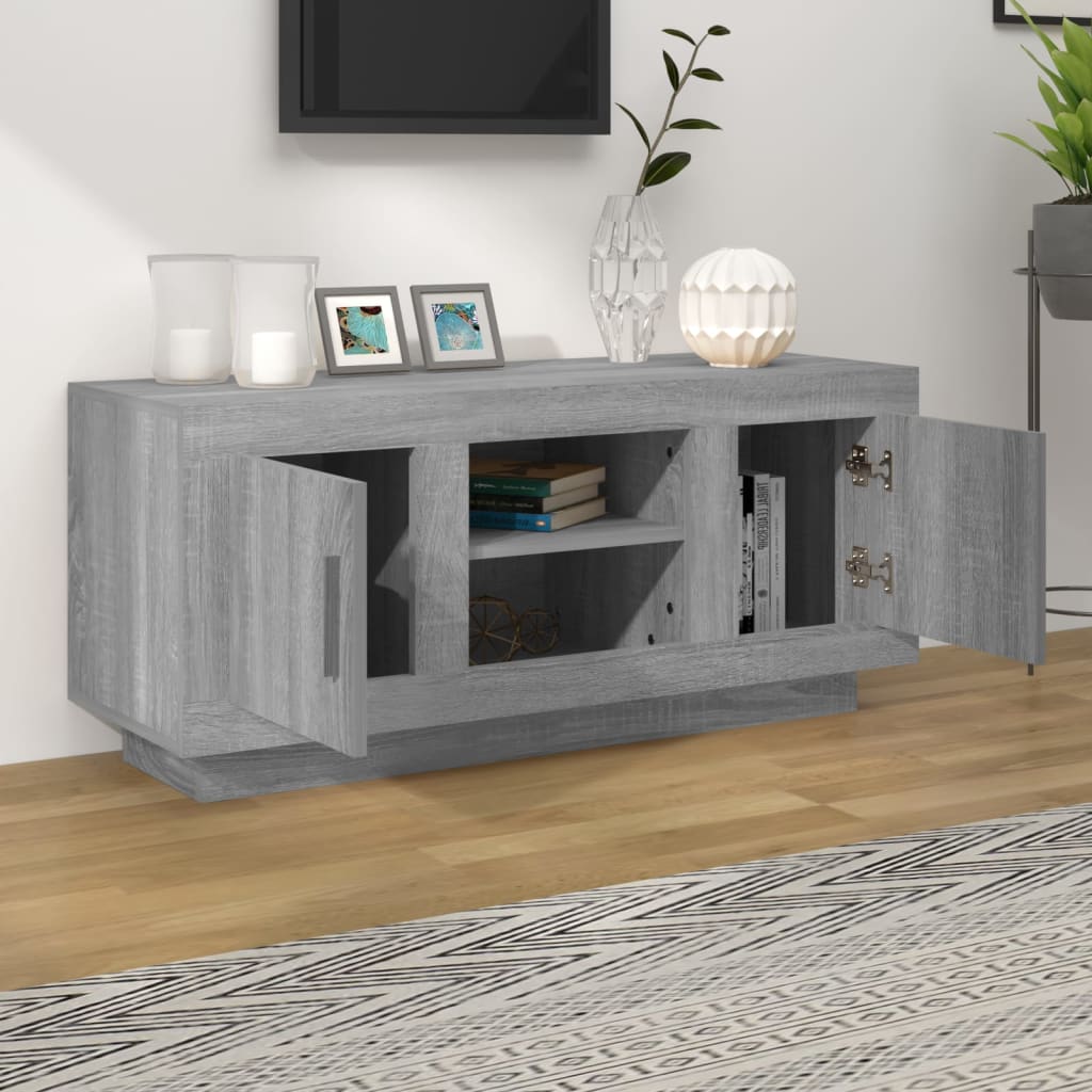Tv-meubel 102x35x45 cm bewerkt hout grijs sonoma eikenkleurig is nu te koop bij PeponiXL, paradijselijk wonen!