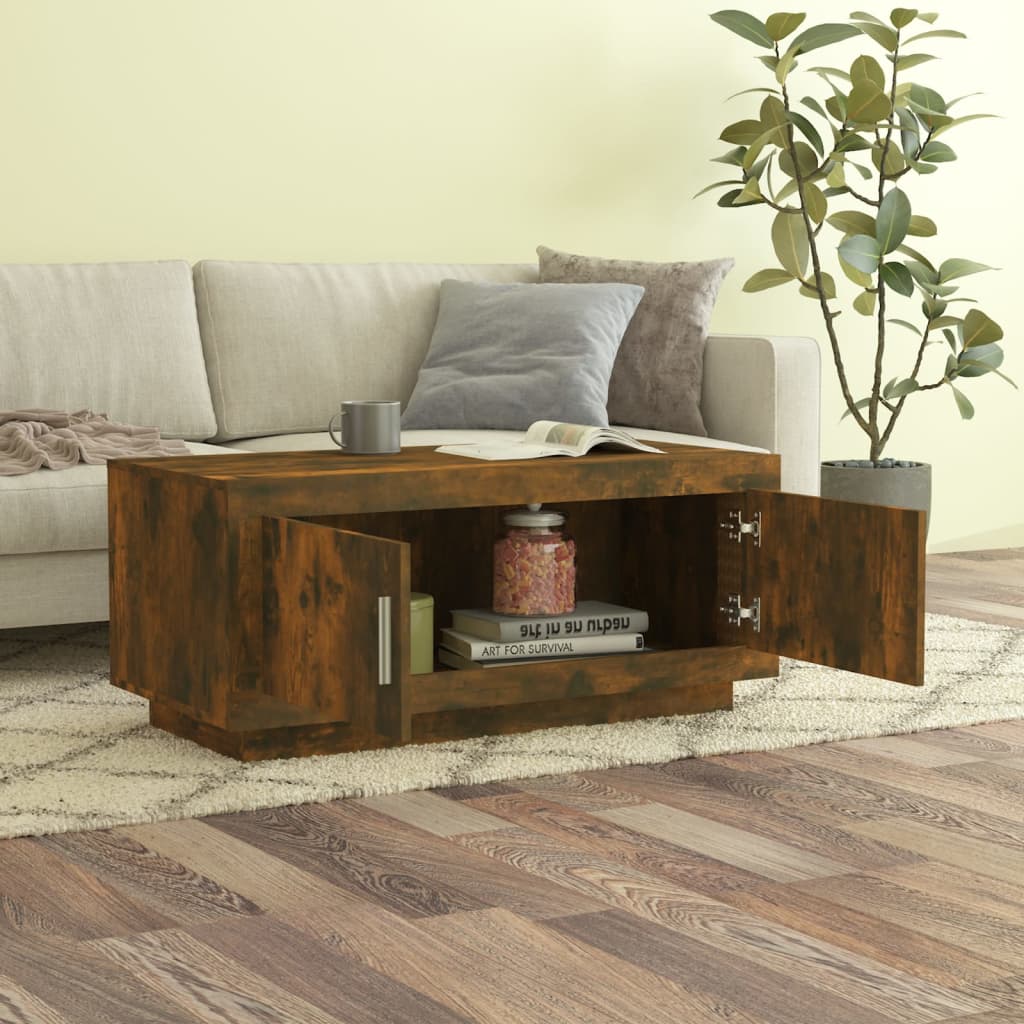 Salontafel 102x50x45 cm bewerkt hout gerookt eikenkleurig is nu te koop bij PeponiXL, paradijselijk wonen!