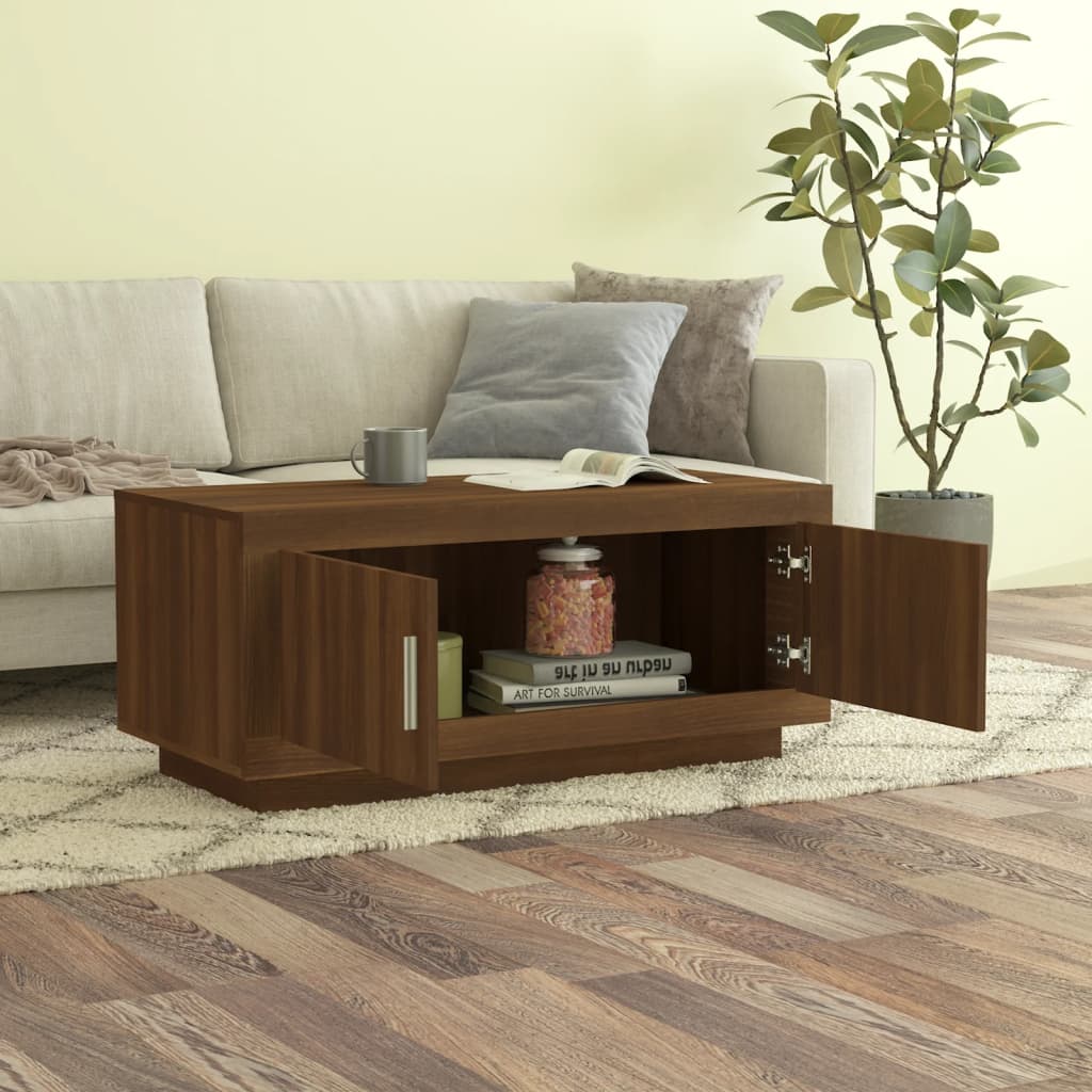 Salontafel 102x50x45 cm bewerkt hout bruin eikenkleur is nu te koop bij PeponiXL, paradijselijk wonen!