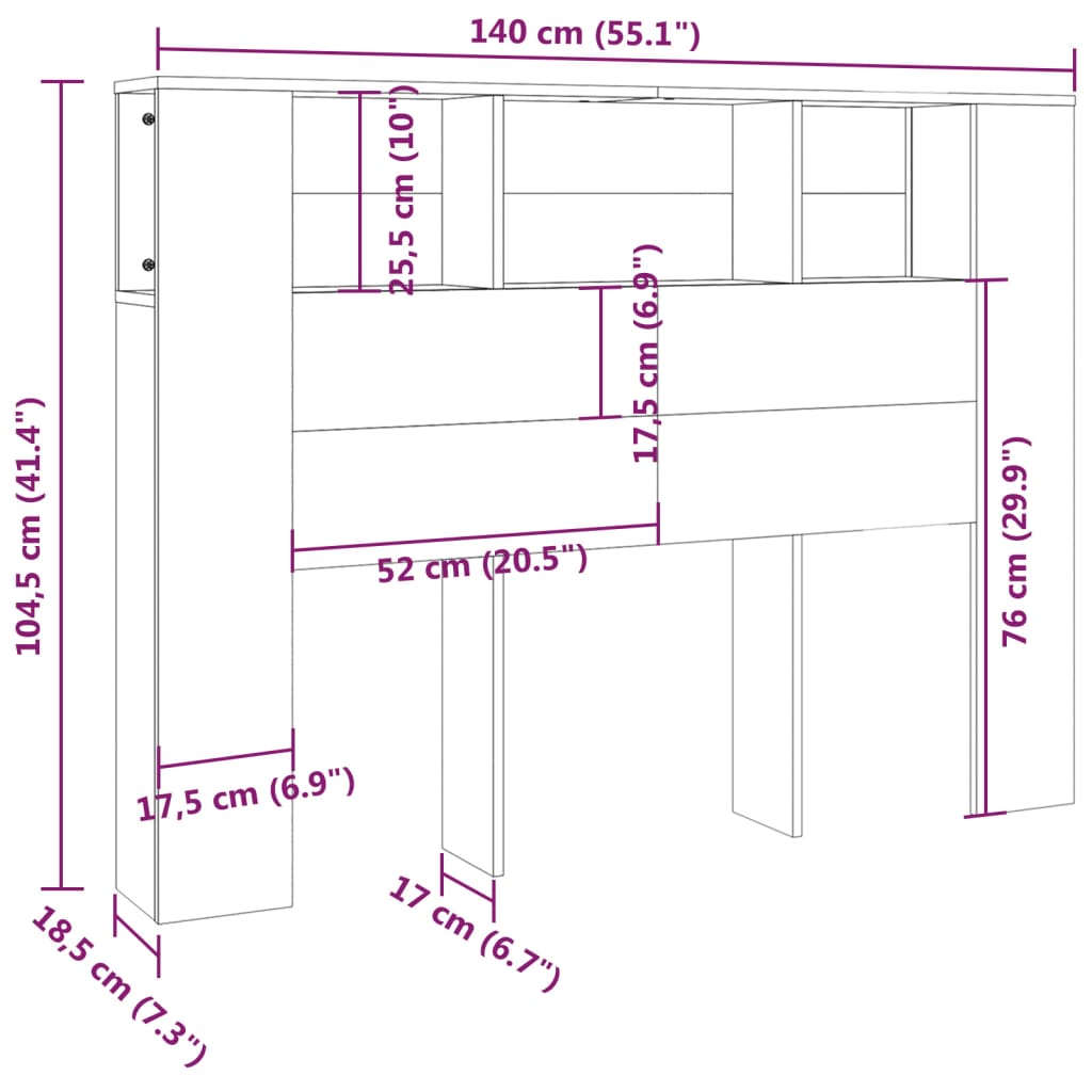 Hoofdbordkast 140x18,5x104,5 cm grijs sonoma eikenkleurig is nu te koop bij PeponiXL, paradijselijk wonen!