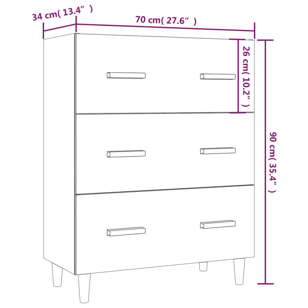 Dressoir 70x34x90 cm bewerkt hout sonoma eikenkleurig is nu te koop bij PeponiXL, paradijselijk wonen!