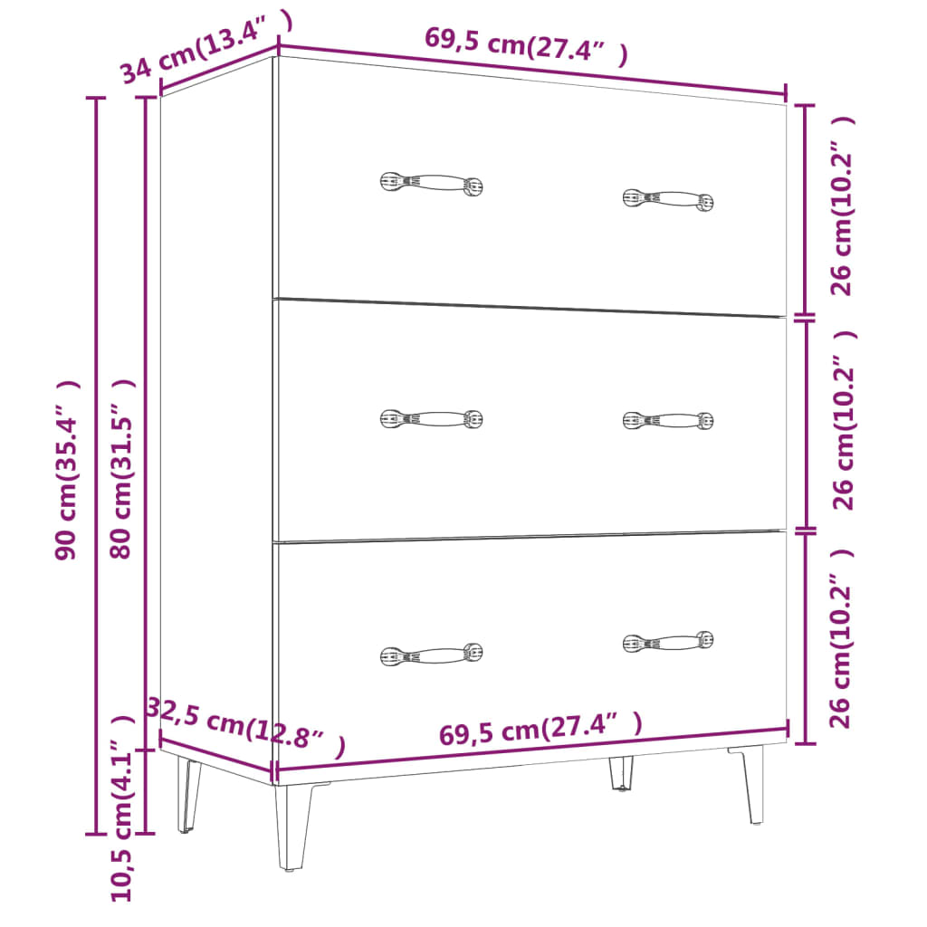 Dressoir 69,5x34x90 cm bewerkt hout sonoma eikenkleurig is nu te koop bij PeponiXL, paradijselijk wonen!