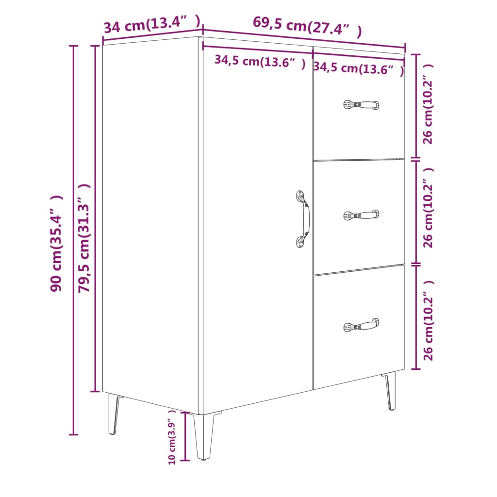 Dressoir 69,5x34x90 cm bewerkt hout grijs sonoma eikenkleurig is nu te koop bij PeponiXL, paradijselijk wonen!