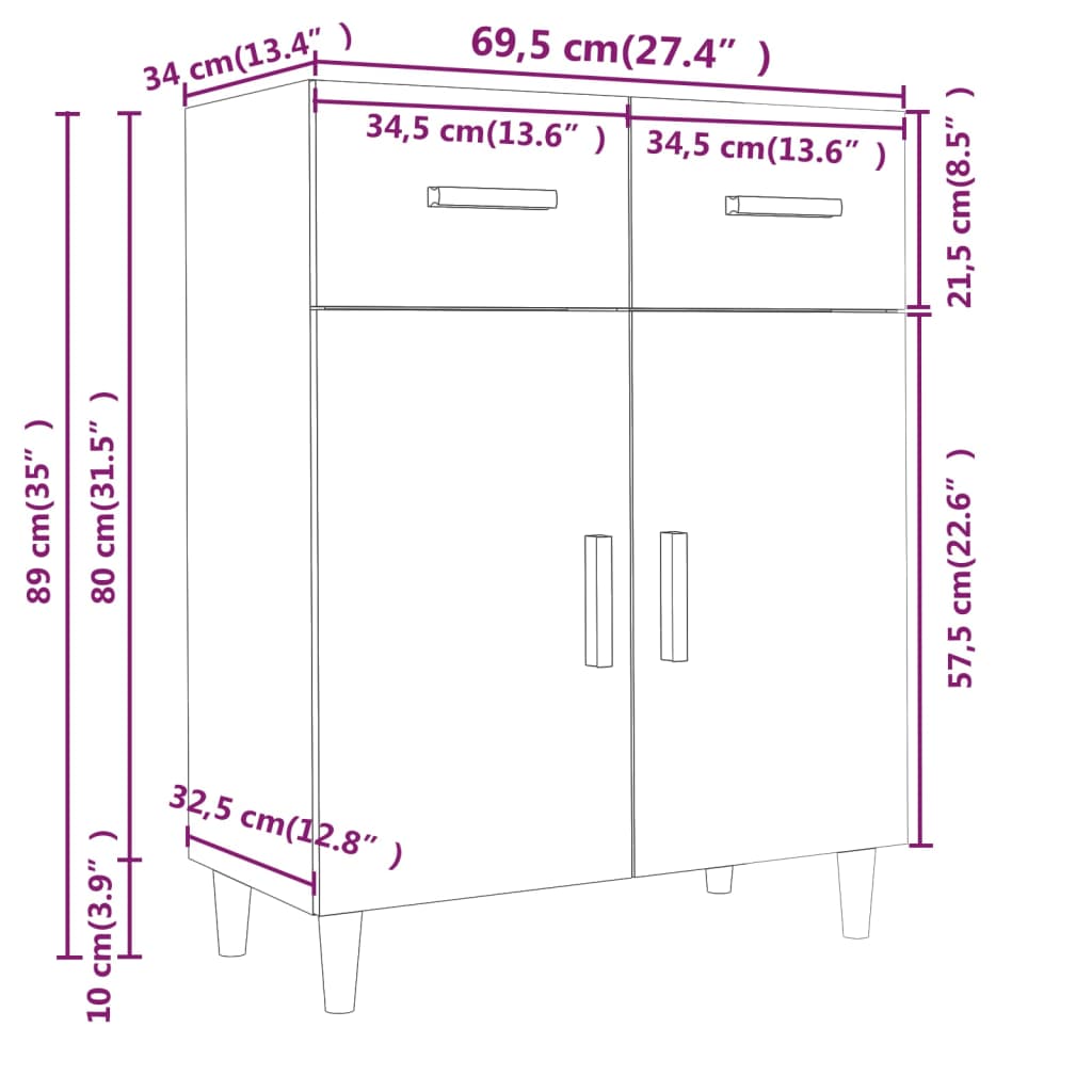 Dressoir 69,5x34x89 cm bewerkt hout gerookt eikenkleurig is nu te koop bij PeponiXL, paradijselijk wonen!
