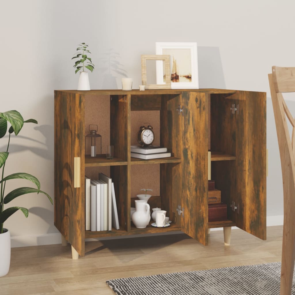 Dressoir 90x34x80 cm bewerkt hout gerookt eikenkleurig is nu te koop bij PeponiXL, paradijselijk wonen!