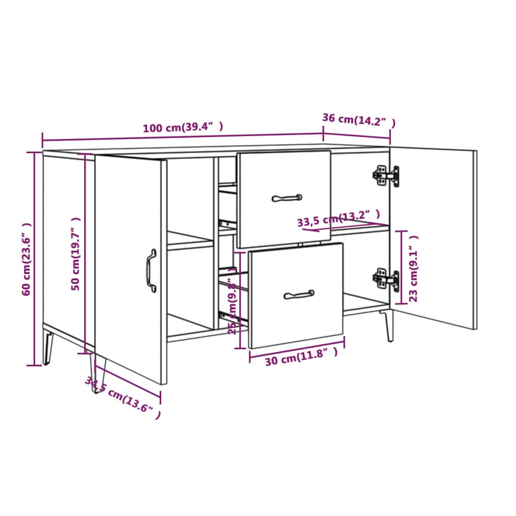 Dressoir 100x36x60 cm bewerkt hout grijs sonoma eikenkleurig is nu te koop bij PeponiXL, paradijselijk wonen!