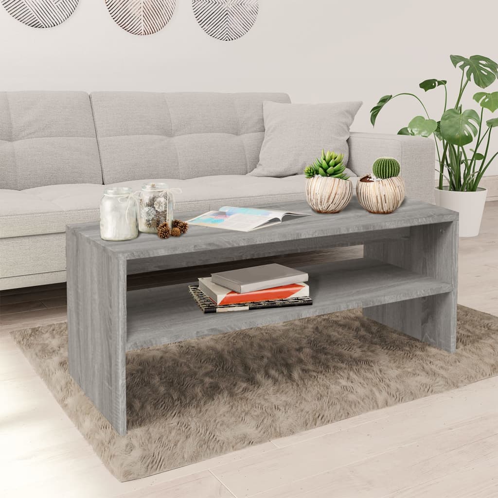 Salontafel 100x40x40 cm bewerkt hout grijs sonoma eikenkleurig is nu te koop bij PeponiXL, paradijselijk wonen!