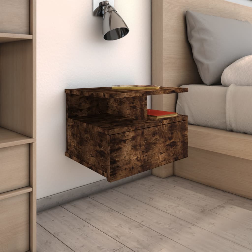 Nachtkastje zwevend 40x31x27 cm bewerkt hout gerookt eikenkleur is nu te koop bij PeponiXL, paradijselijk wonen!