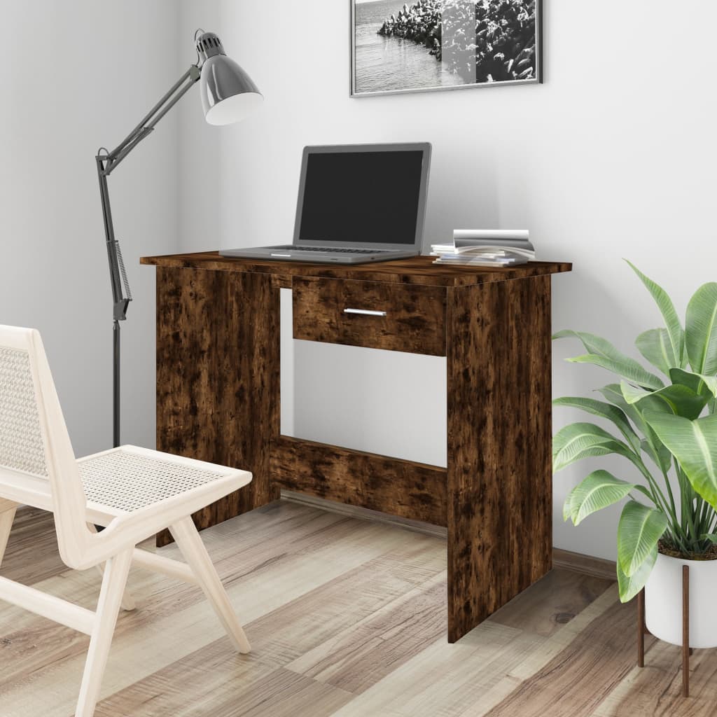 Bureau 100x50x76 cm bewerkt hout gerookt eikenkleurig is nu te koop bij PeponiXL, paradijselijk wonen!