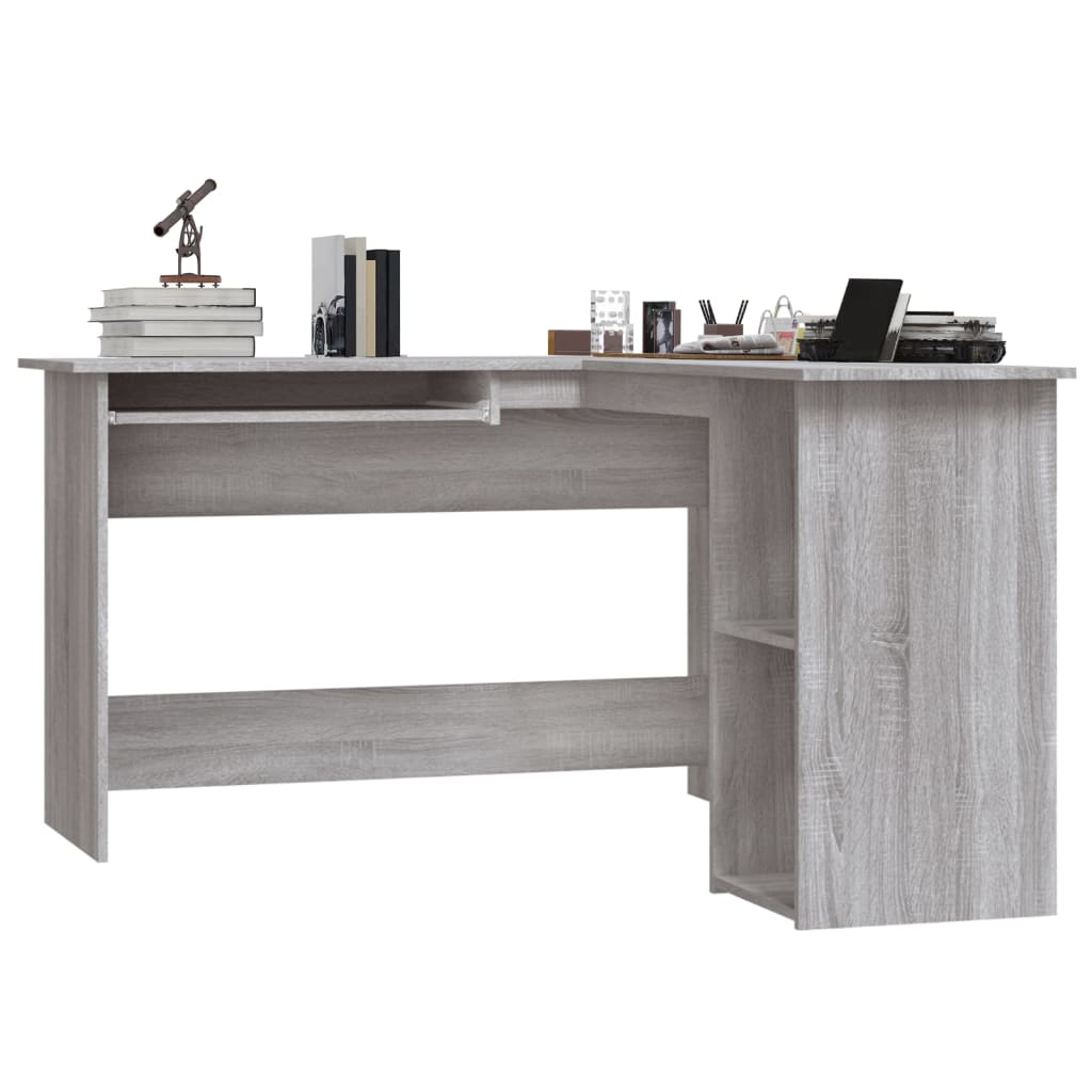 Hoekbureau 120x140x75 cm bewerkt hout grijs sonoma eikenkleurig is nu te koop bij PeponiXL, paradijselijk wonen!