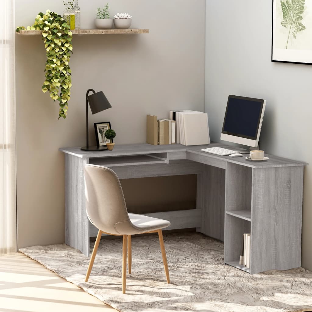 Hoekbureau 120x140x75 cm bewerkt hout grijs sonoma eikenkleurig is nu te koop bij PeponiXL, paradijselijk wonen!