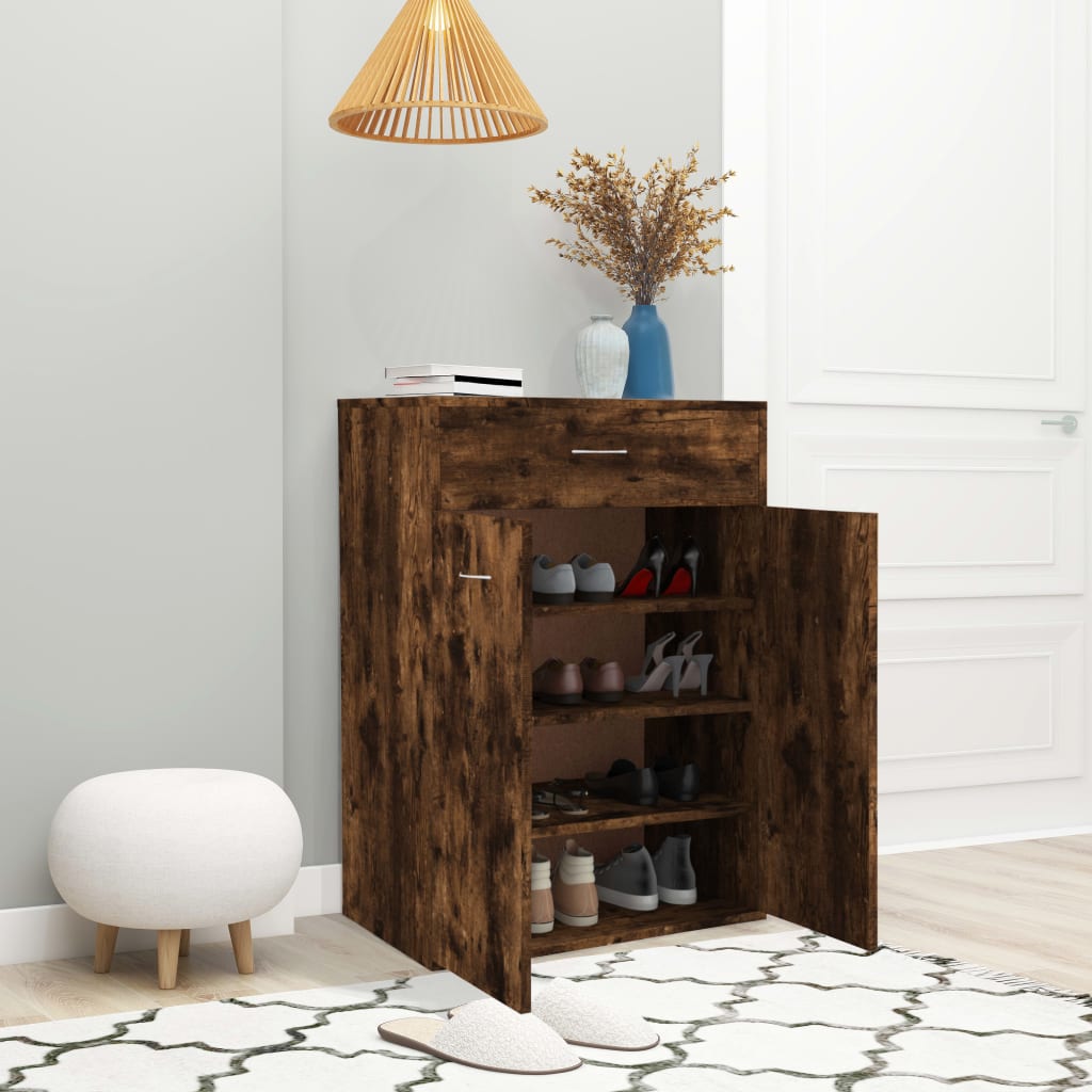 Schoenenkast 60x35x84 cm bewerkt hout gerookt eikenkleurig is nu te koop bij PeponiXL, paradijselijk wonen!