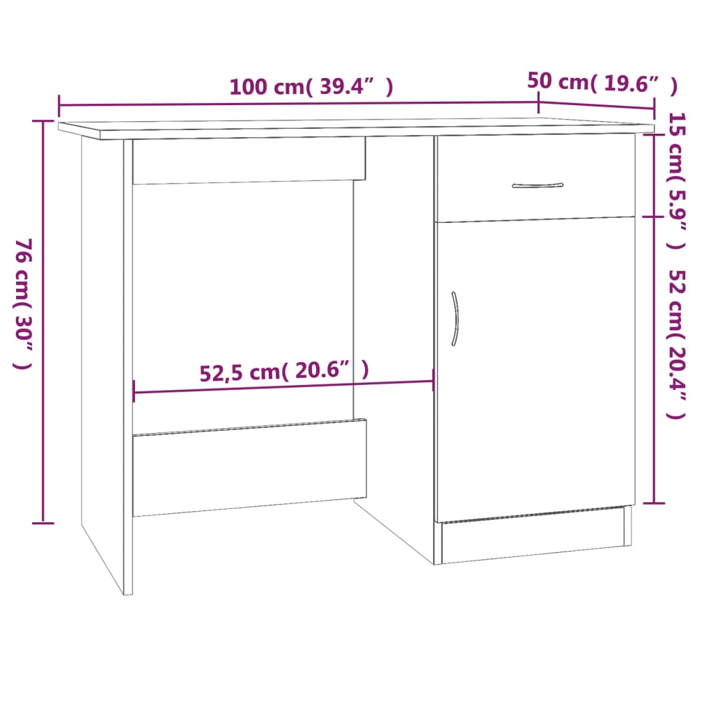 Bureau 100x50x76 cm bewerkt hout gerookt eikenkleurig is nu te koop bij PeponiXL, paradijselijk wonen!