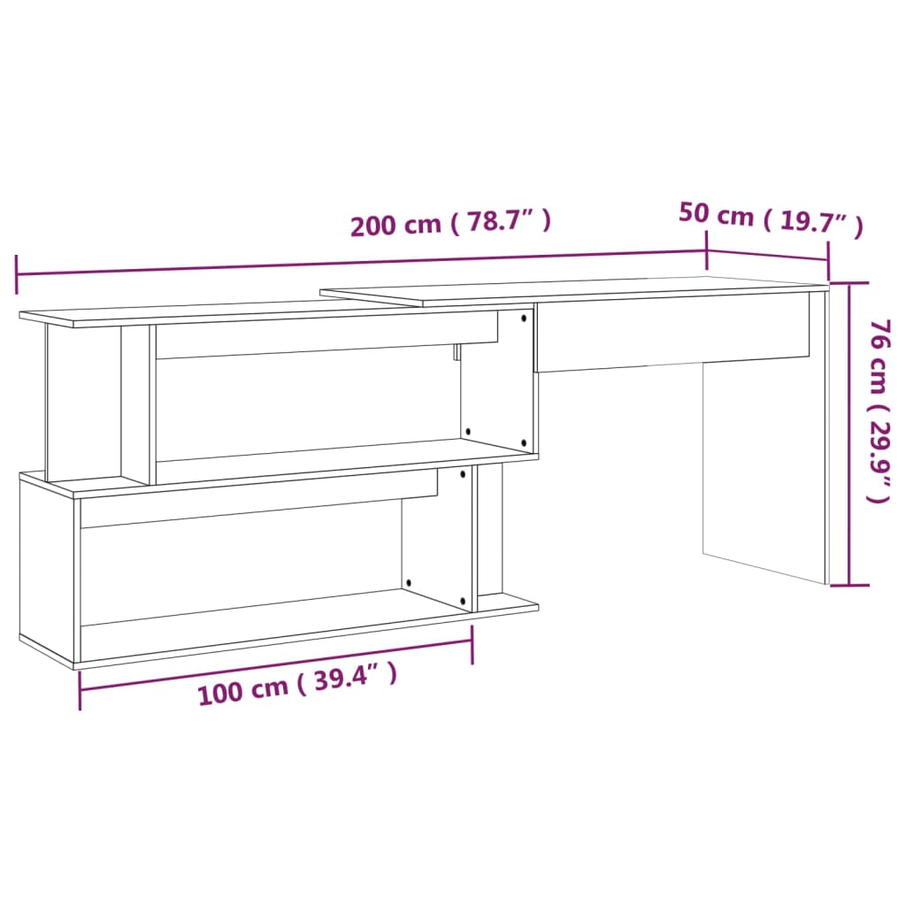 Hoekbureau 200x50x76 cm bewerkt hout bruin eikenkleur is nu te koop bij PeponiXL, paradijselijk wonen!