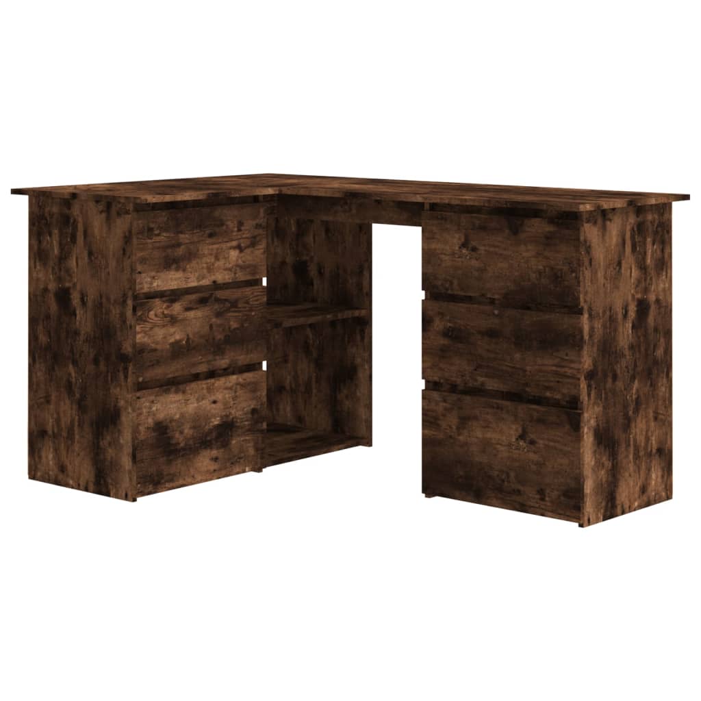 Hoekbureau 145x100x76 cm bewerkt hout gerookt eikenkleurig is nu te koop bij PeponiXL, paradijselijk wonen!