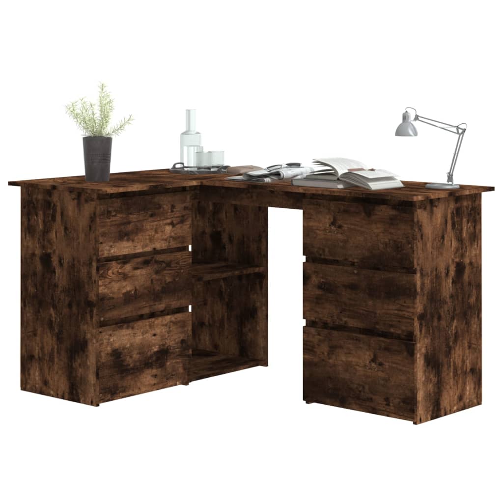 Hoekbureau 145x100x76 cm bewerkt hout gerookt eikenkleurig is nu te koop bij PeponiXL, paradijselijk wonen!