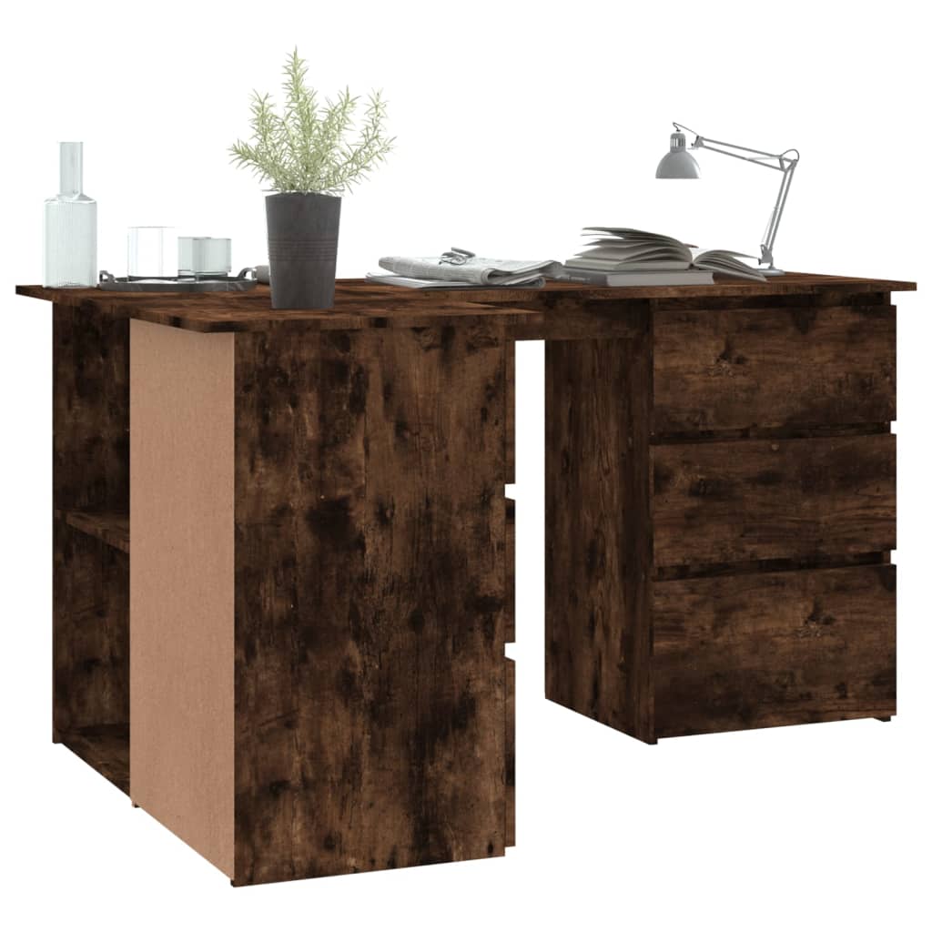Hoekbureau 145x100x76 cm bewerkt hout gerookt eikenkleurig is nu te koop bij PeponiXL, paradijselijk wonen!