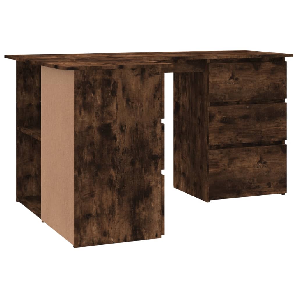 Hoekbureau 145x100x76 cm bewerkt hout gerookt eikenkleurig is nu te koop bij PeponiXL, paradijselijk wonen!
