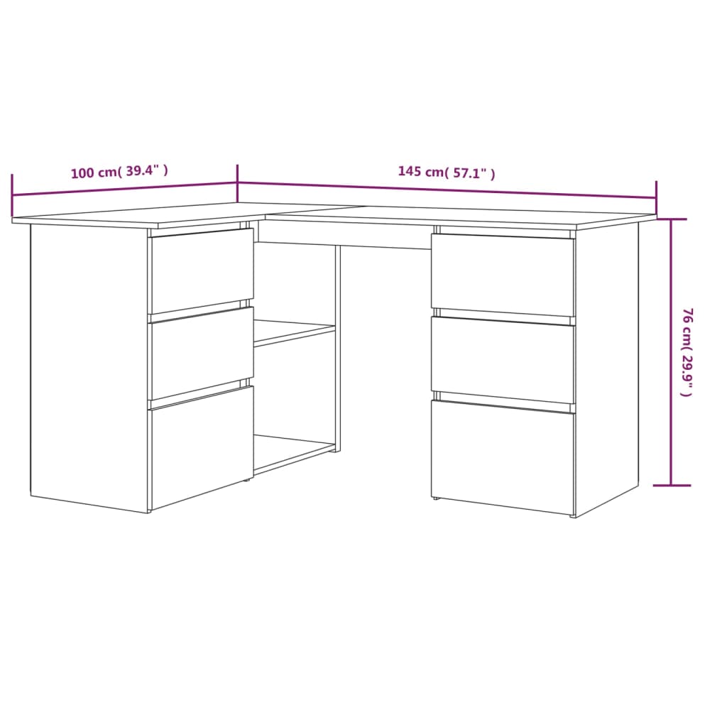 Hoekbureau 145x100x76 cm bewerkt hout gerookt eikenkleurig is nu te koop bij PeponiXL, paradijselijk wonen!