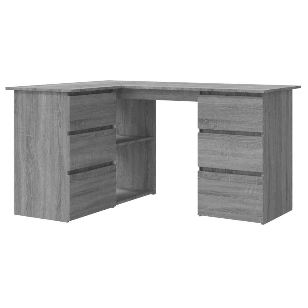 Hoekbureau 145x100x76 cm bewerkt hout grijs sonoma eikenkleurig is nu te koop bij PeponiXL, paradijselijk wonen!