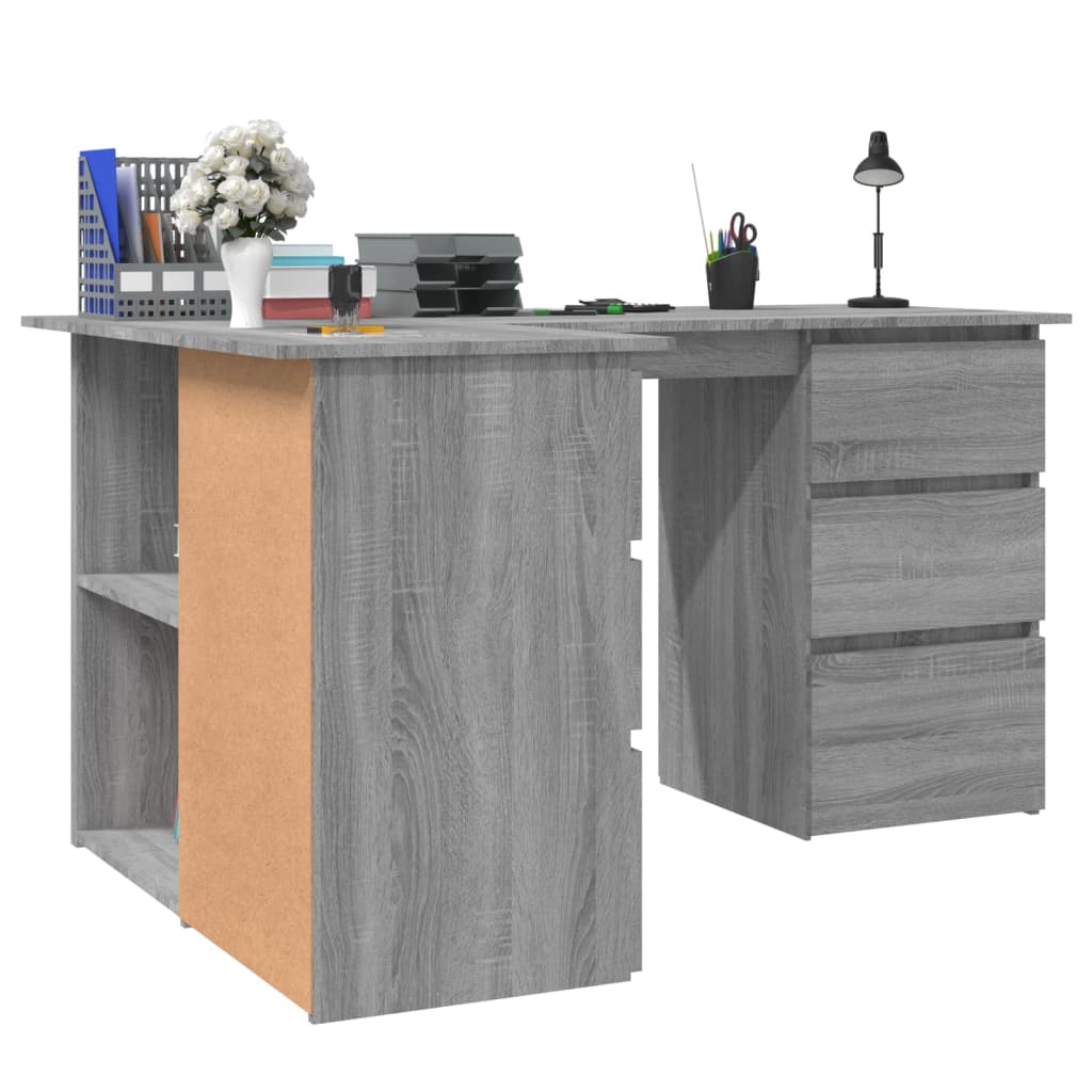 Hoekbureau 145x100x76 cm bewerkt hout grijs sonoma eikenkleurig is nu te koop bij PeponiXL, paradijselijk wonen!