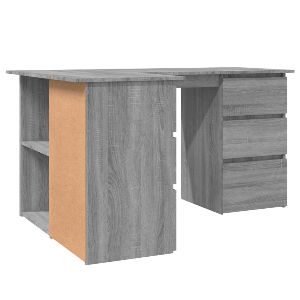 Hoekbureau 145x100x76 cm bewerkt hout grijs sonoma eikenkleurig is nu te koop bij PeponiXL, paradijselijk wonen!